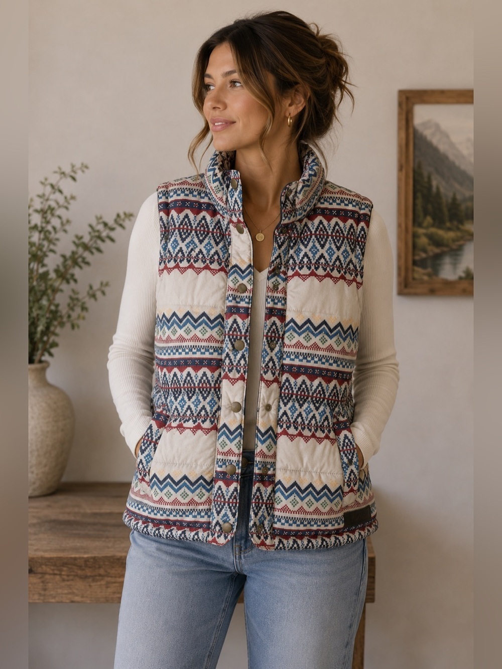 Kavu Fair Isle Scandi Boho Vest Size XS Cozy Gorpcore Outdoor Nordic Hiking
